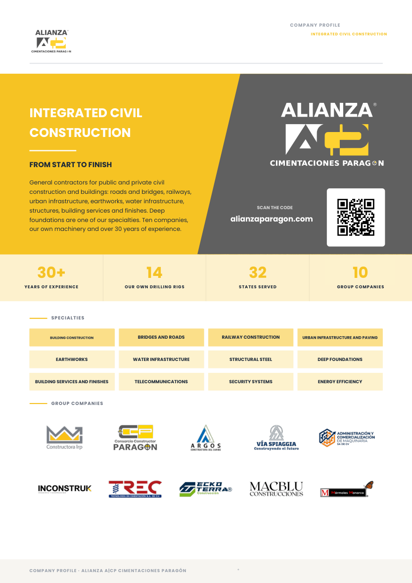 Alianza company profile cover: comprehensive civil engineering